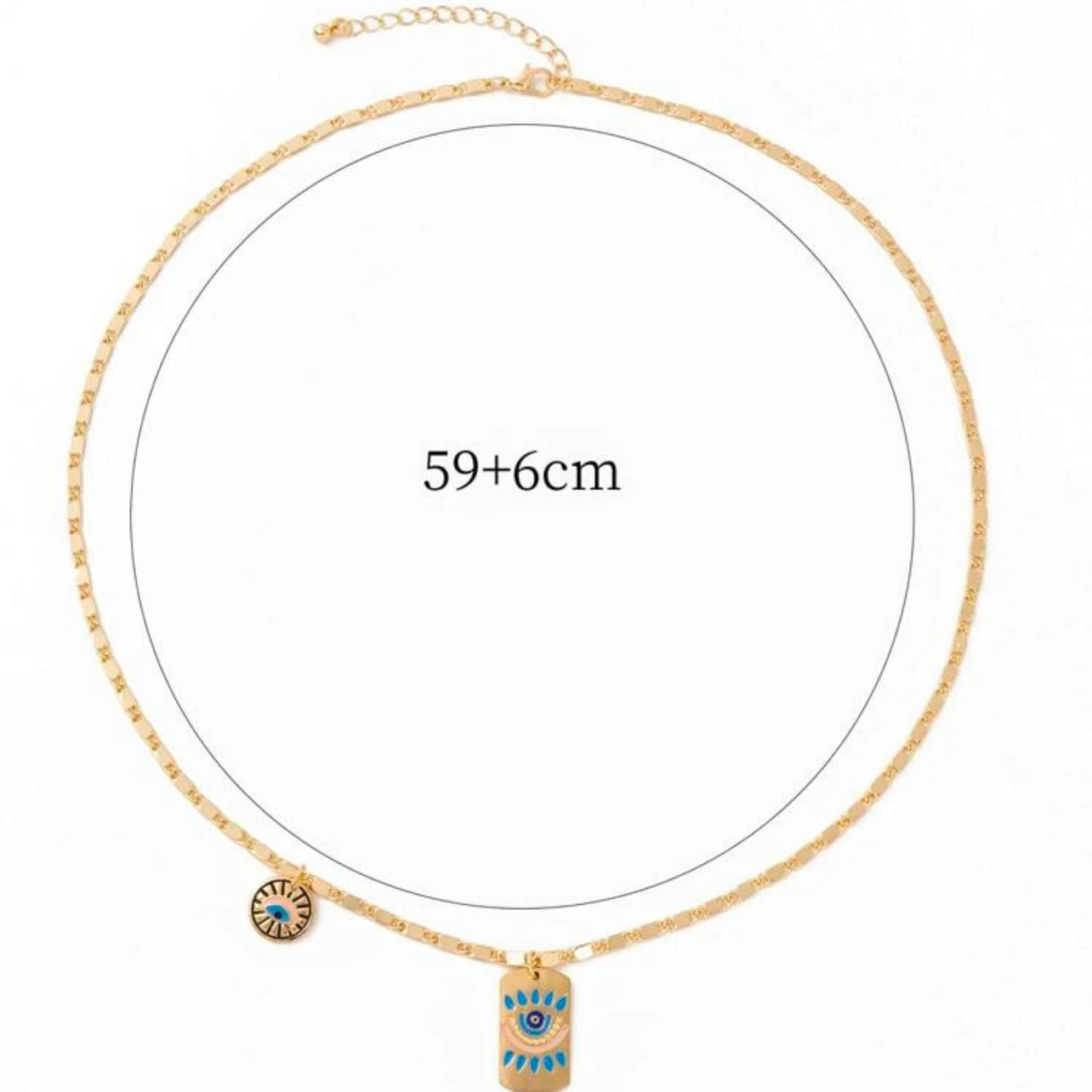 Gold Plated Evil Eye & Protection Pendant Necklace With Blue Accents And A 17In Chain