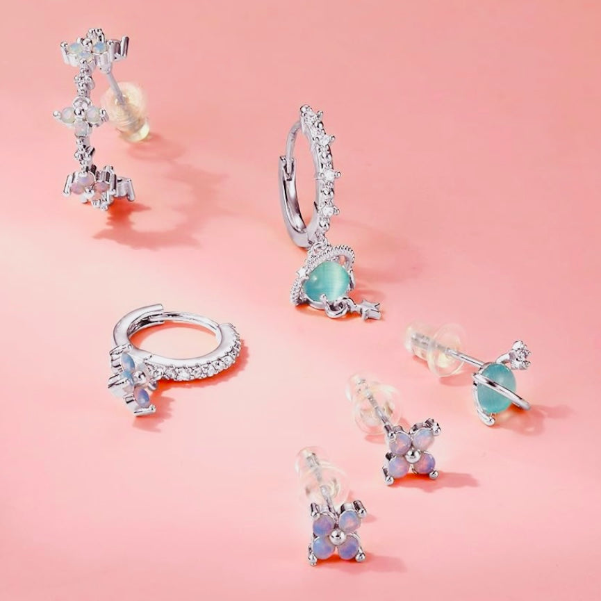 Australian Crystal Solar System Earring Set – 6-Piece Huggies, Studs, Cartilage & Dangle Jewelry