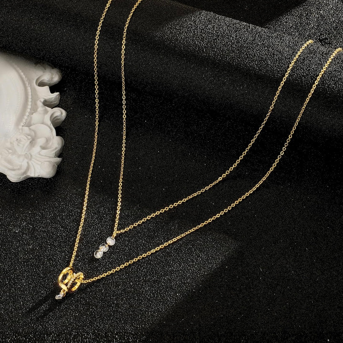 Layered 14k Vermeil Gold Cubic Zirconia Gemstone Pendant Necklace set