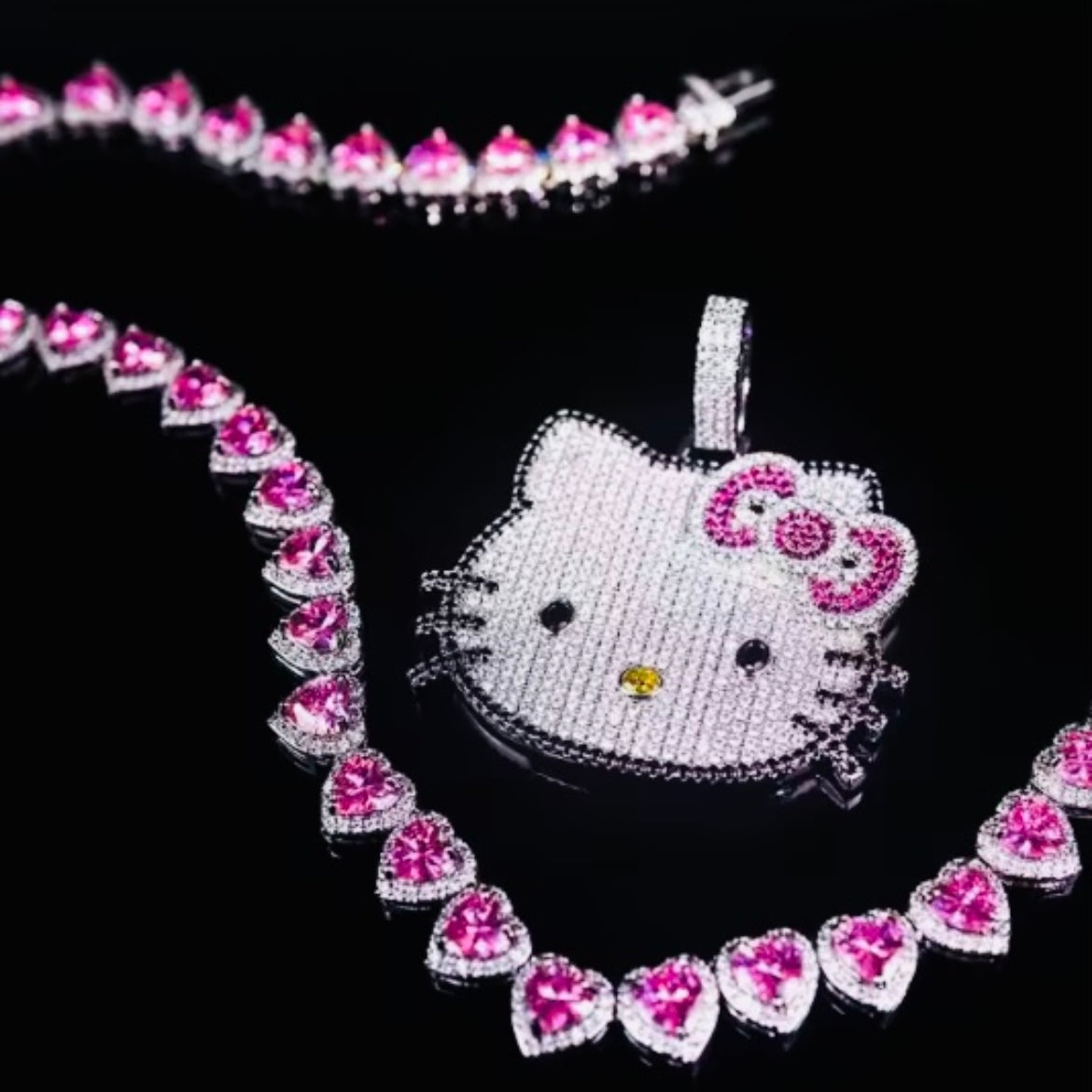 Kawaii Blinged Out Kitty Cat Silver Or Gold CZ Pendant, Hiphop Jewelry, USA Shipping