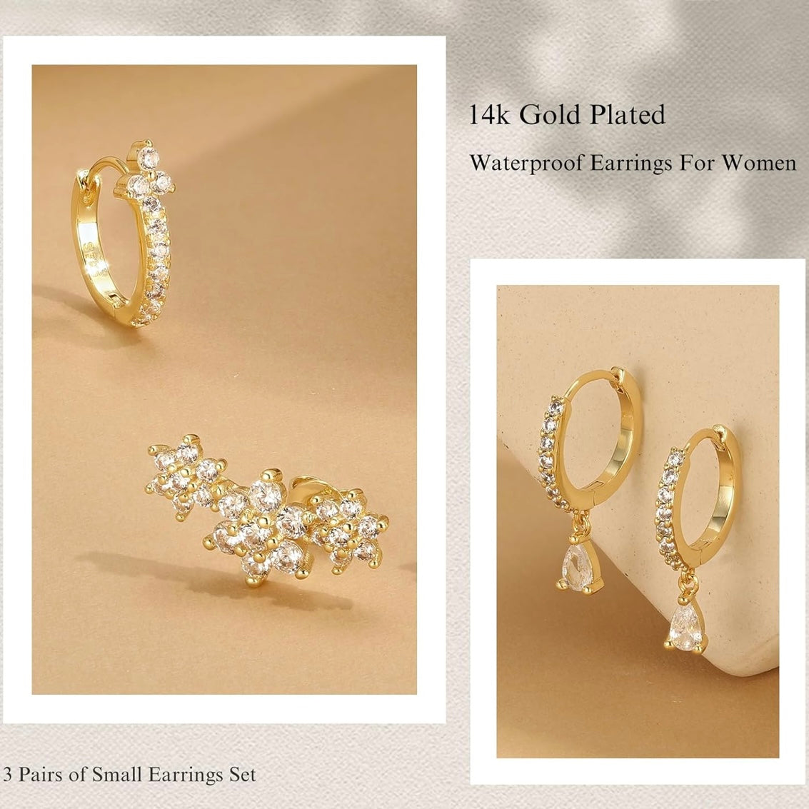 3-Piece Cubic Zirconia Huggie & Stud Earring Set – Gold Or Silver Ear Stack for Multiple Piercings