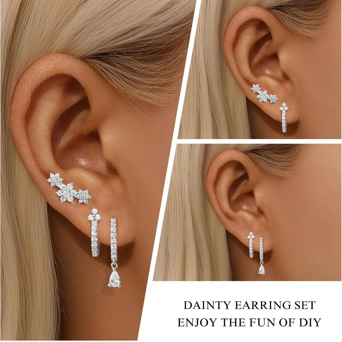 3-Piece Cubic Zirconia Huggie & Stud Earring Set – Gold Or Silver Ear Stack for Multiple Piercings