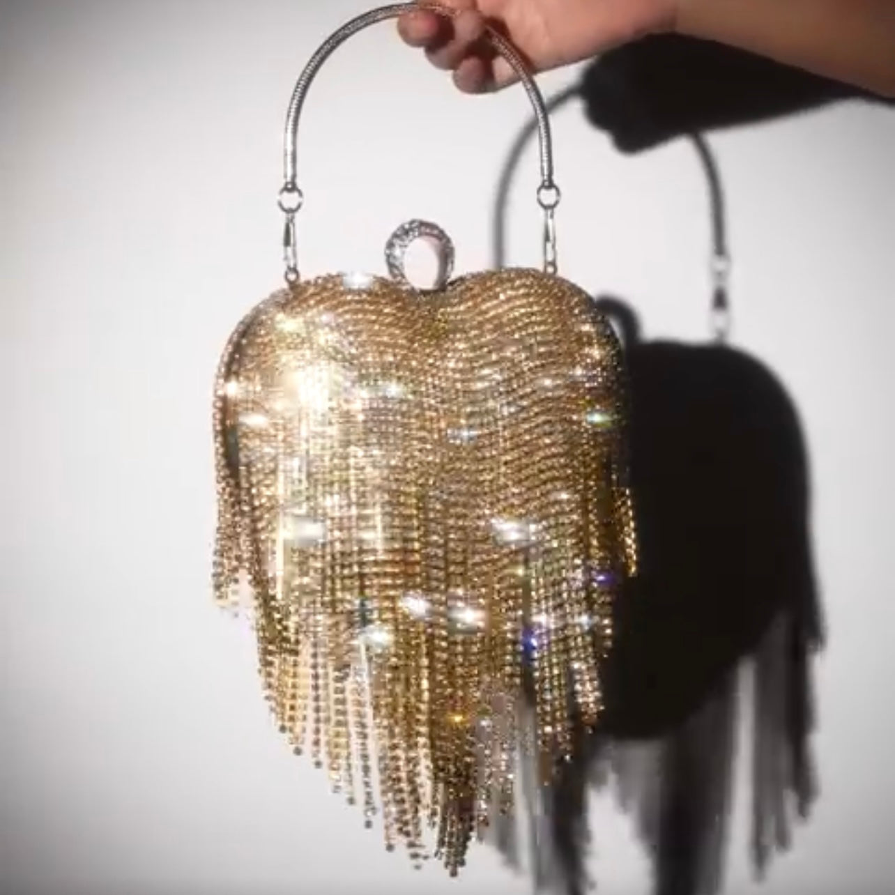 Glitter Diamond Heart-Shaped Tassel Handbag w/Adjustable Shoulder Chain in 4 Different Colors