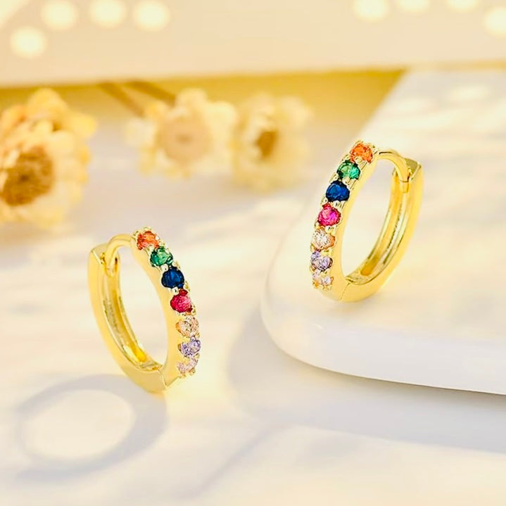 Elegant 7-Piece Ear Party Stacking Set - 14k Vermeil Gold & Silver with Sapphire and Multi-Color CZ Gemstones