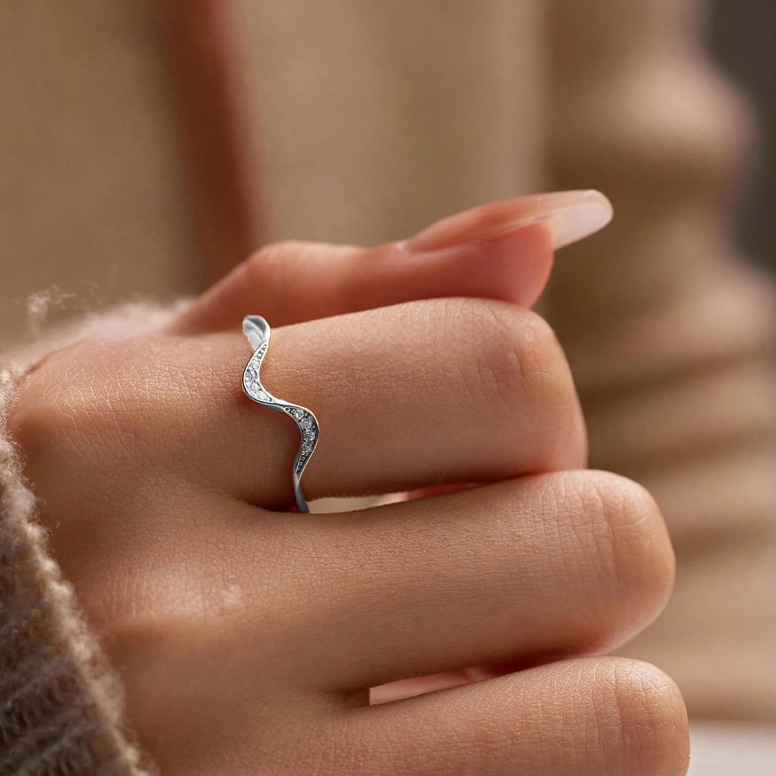 Ladies Silver Wave CZ Ring – Inspirational Gift with Sentimental Message in Keepsake Box