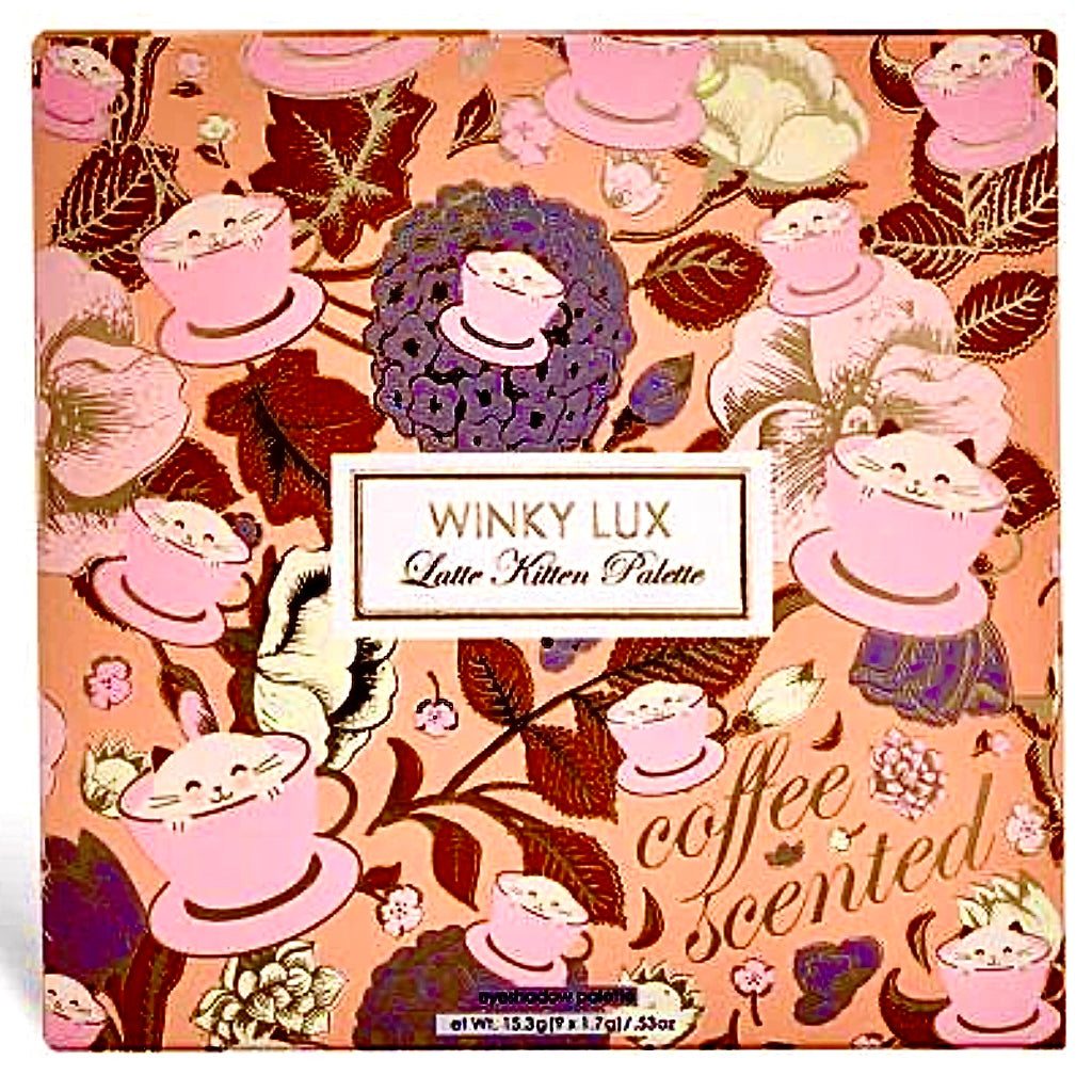 winky lux latte kitten 9 color premium eyeshadow palette with half matte and half shimmering shades for the fall season only available at Facetreasures.com or Ladiesngentz.com