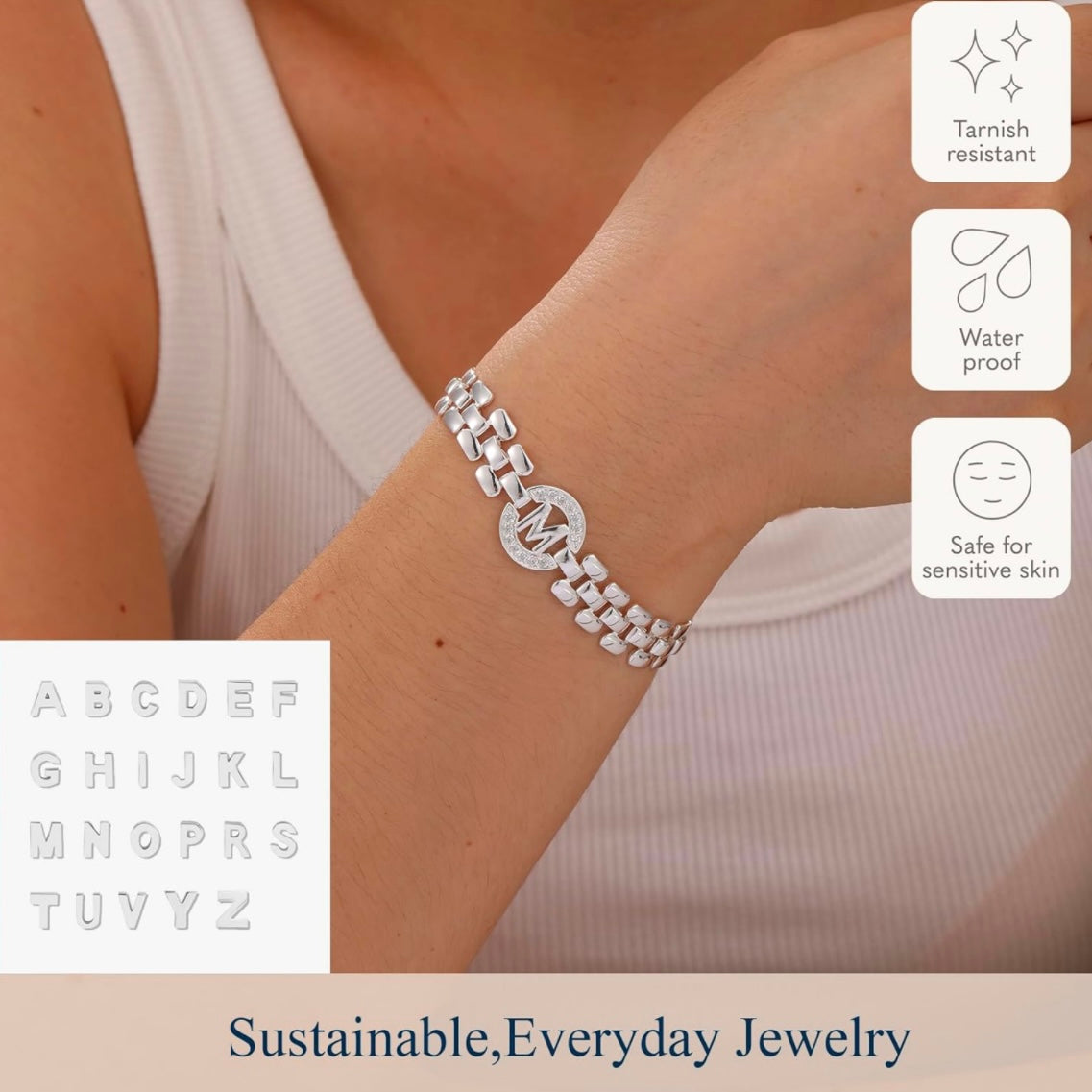 Personalized Diamond Cut & Cubic zirconia Silver Initial Pendant - Customizable & Hypoallergenic