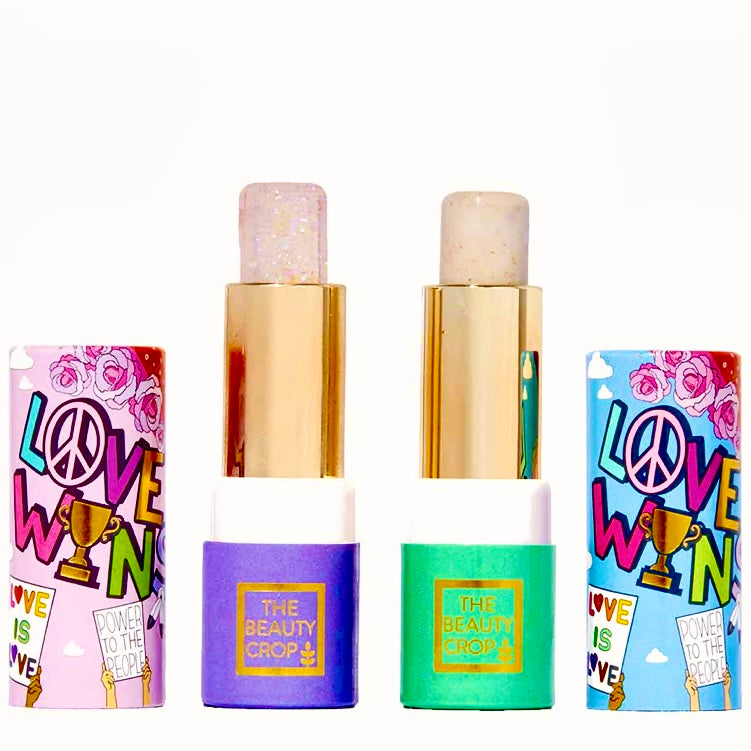 The beauty crop “Love Wins” lip balm and lip scrub duo gift set donates a portion of all proceeds and sales to the LGBTQ Foundation.m To help raise money to improve on self-love and self-care. These unique Gift sets are limited and made in collaboration with our business for the next two months, only available at FaceTreasures.com