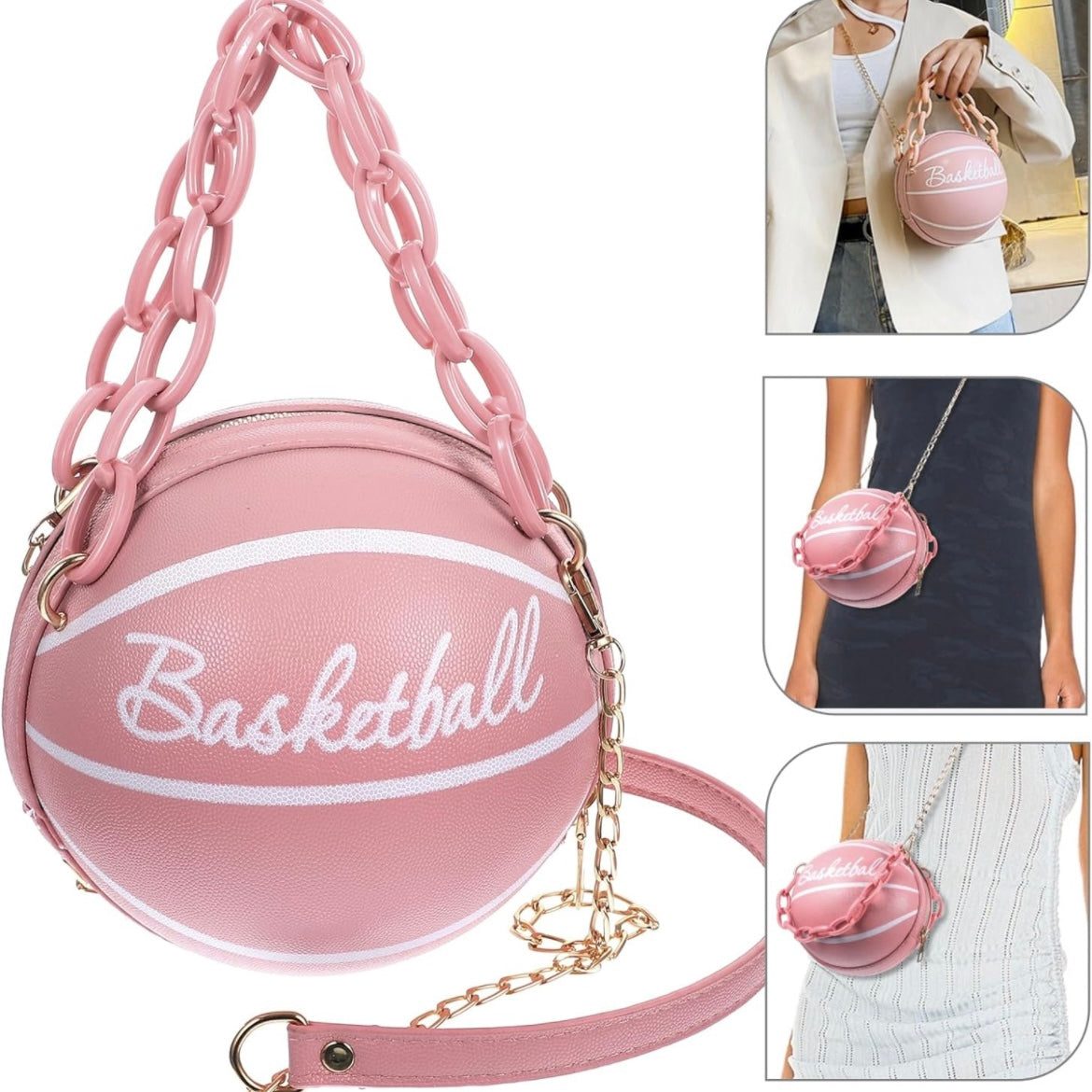 Most Wanted Holiday Cross Body Leather Basketball Bag W/ CZ Gold Chain Or Other Style, Several Colors Available