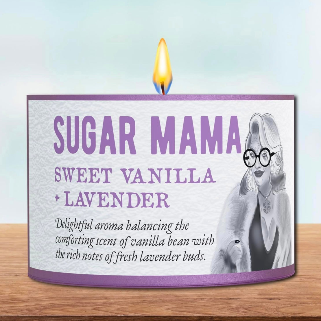 One “Sugar mamA” Sweet Vanilla & Lavender 2oz. Aromatherapy 100% Soy Hand-poured Candle with 36 hour of clean burn time guaranteed