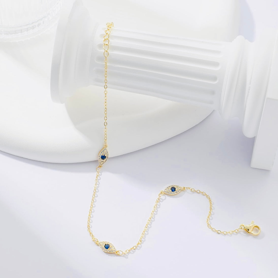 Evil Eye Vermeil Gold & Cubic Zirconia Ankle Bracelet – Good Fortune Anklet for Protection & Style