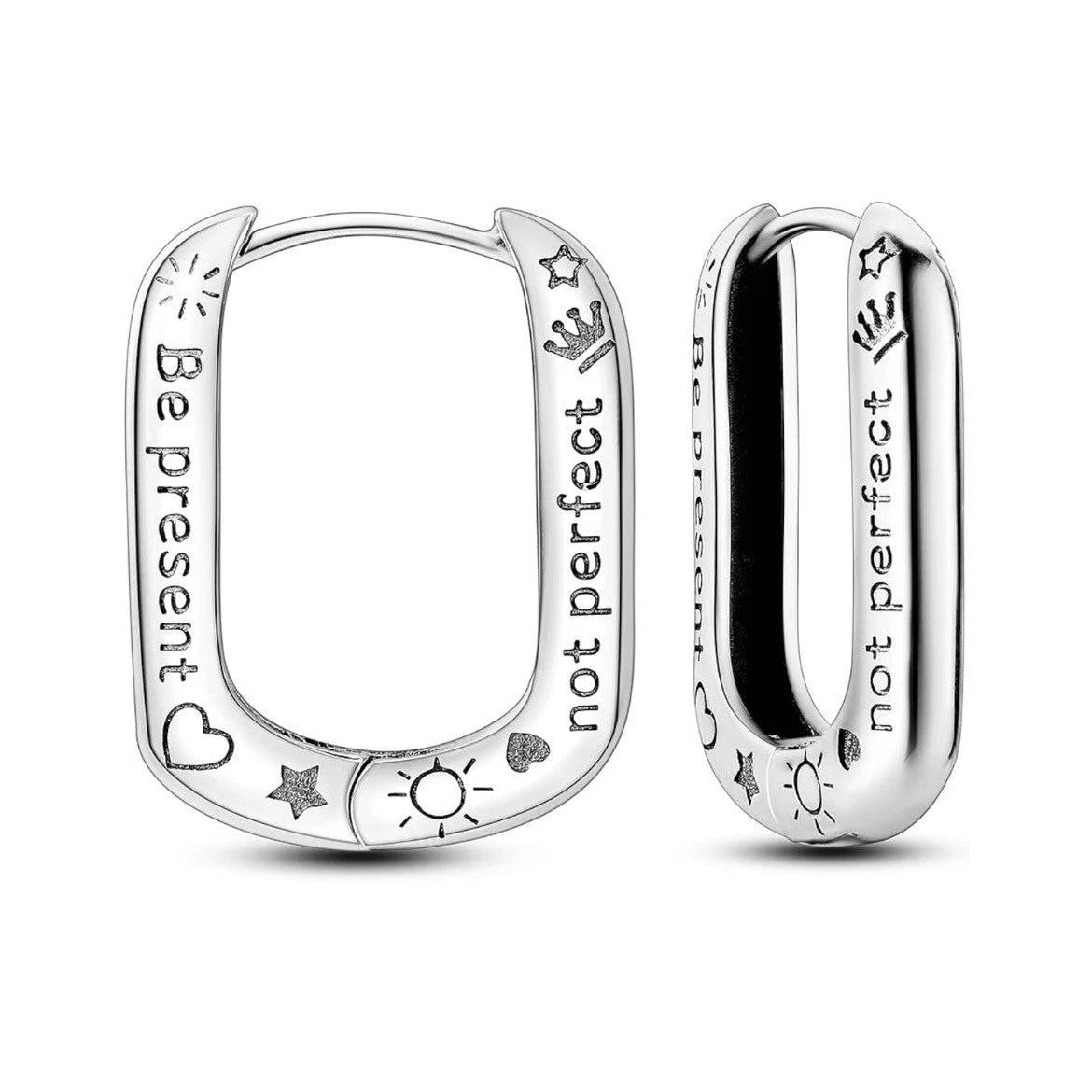 Elegant 925 Silver Huggie Engraved Earrings “Be Perfect Not Present”