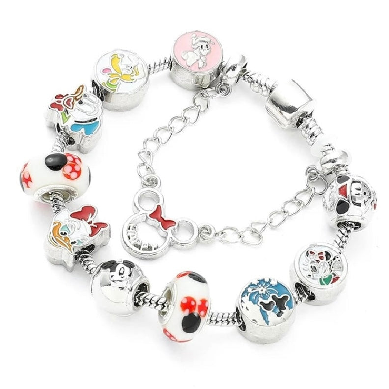 Silver Adjustable Disney Charm Bracelet – Mickey, Minnie, Goofy | 925 Silver