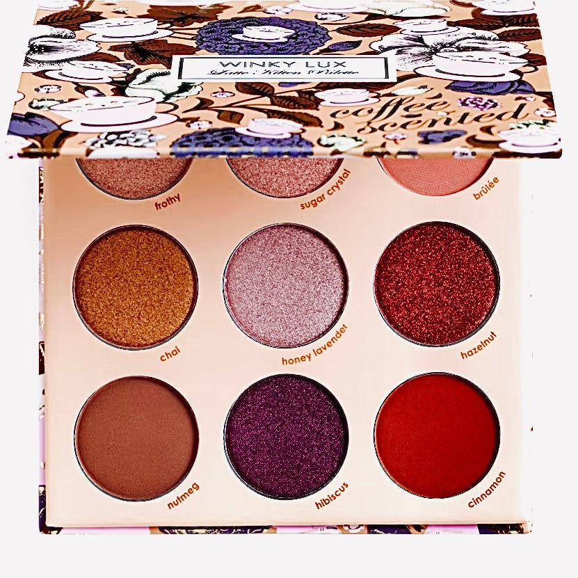 winky lux latte kitten 9 color premium eyeshadow palette with half matte and half shimmering shades for the fall season only available at Facetreasures.com or Ladiesngentz.com
