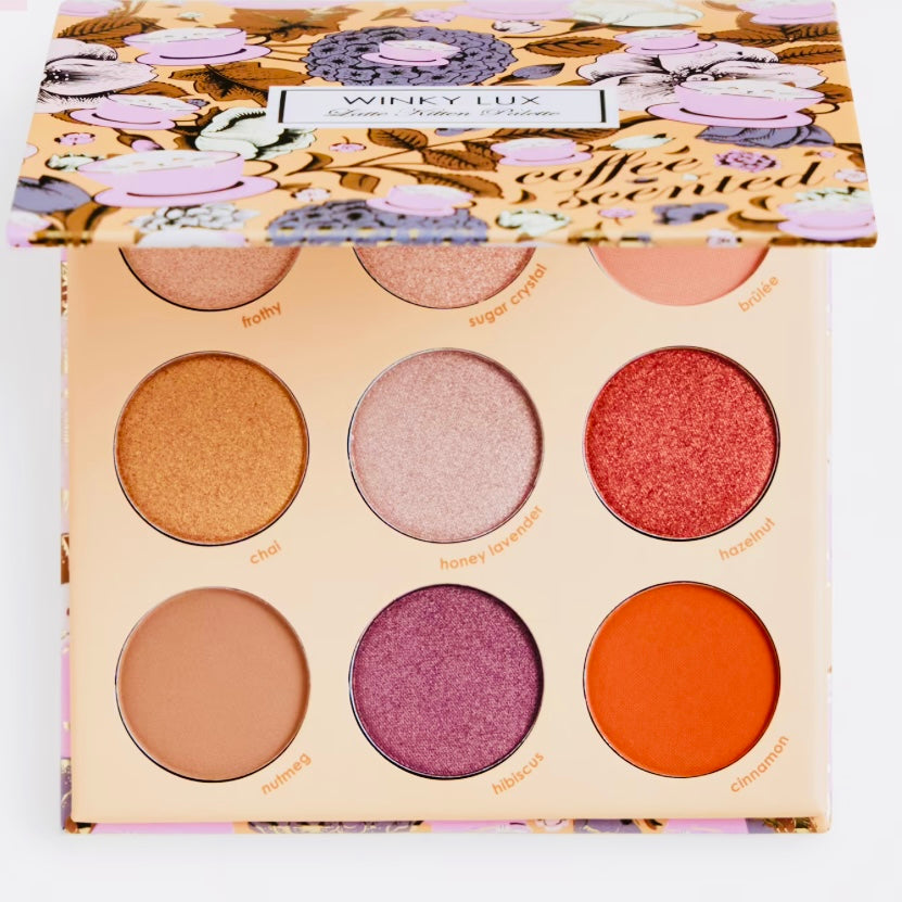 winky lux latte kitten 9 color premium eyeshadow palette with half matte and half shimmering shades for the fall season only available at Facetreasures.com or Ladiesngentz.com