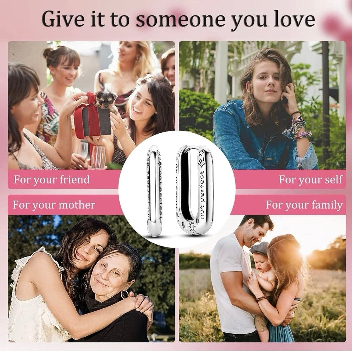 Elegant 925 Silver Huggie Engraved Earrings “Be Perfect Not Present”