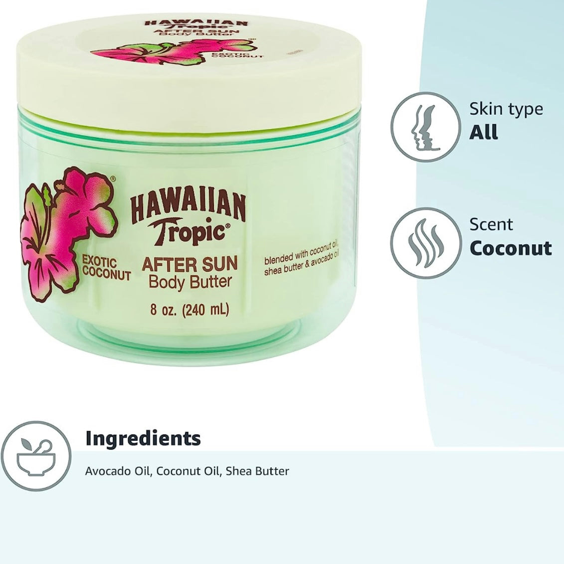 8oz. Hawaiian Tropics After Sun Body Butter in the scent exotic coconut