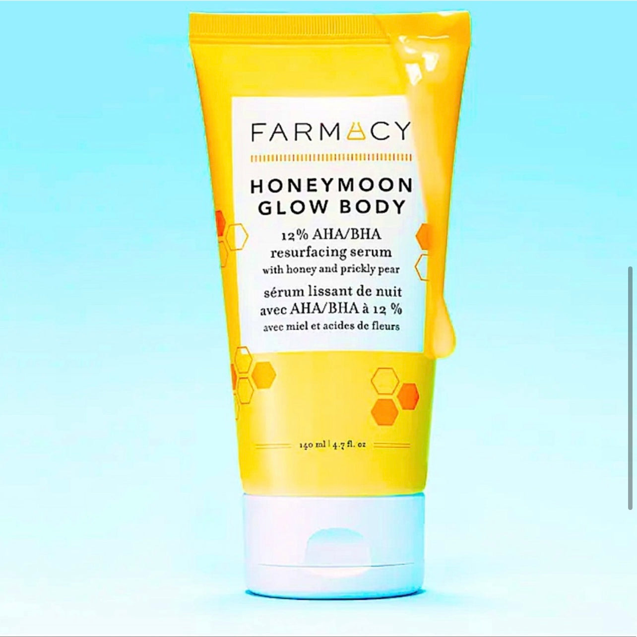 Suero rejuvenecedor Farmacy Honeymoon Glow Body AHA/BHA | Tamaño completo 4,7 onzas.