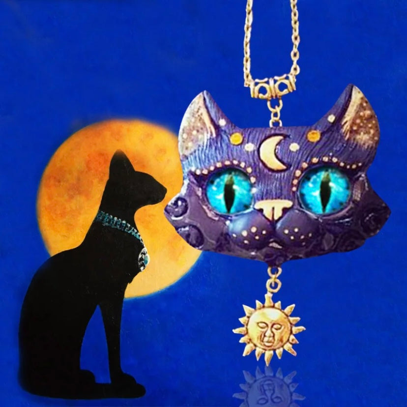 Handcrafted Ancient Blessed Egyptian Health, Wealth, Prosperity Cat Pendant Necklace From Eygpt Temple