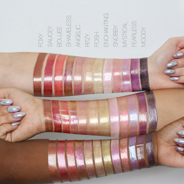 Huda Beauty: brillo de labios en color angelical, tamaño completo o mediano, hallazgo poco común, existencias limitadas