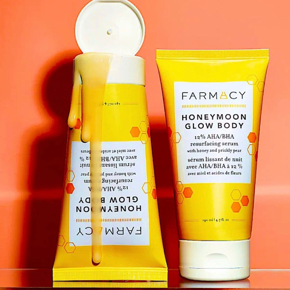 Suero rejuvenecedor Farmacy Honeymoon Glow Body AHA/BHA | Tamaño completo 4,7 onzas.