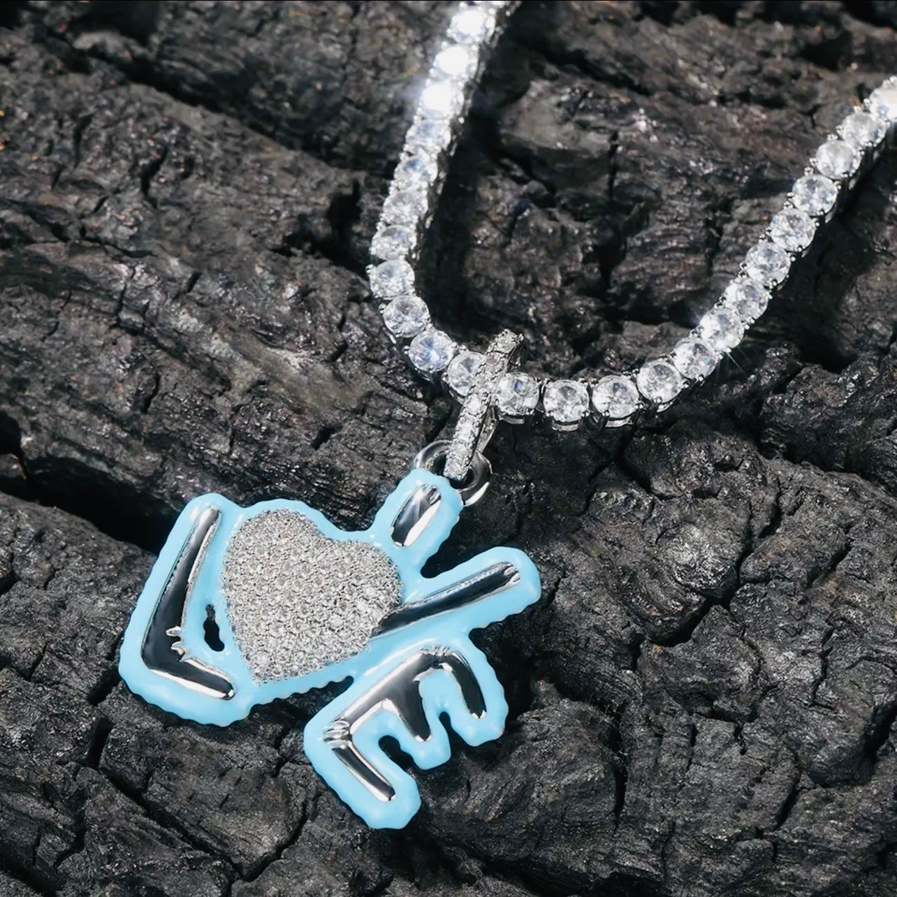Beautiful Flawless Unisex AAAA Cubic Zirconia “Love” Pendant w/ Matching Necklace | Choice Of Style, Colors, Leng