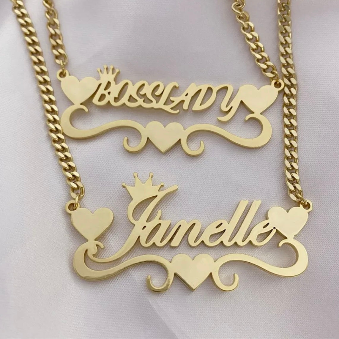 Custom 18k Gold Medical Grade Stainless Steel Name Plate w/Matching 18In. Cuban Link Chain