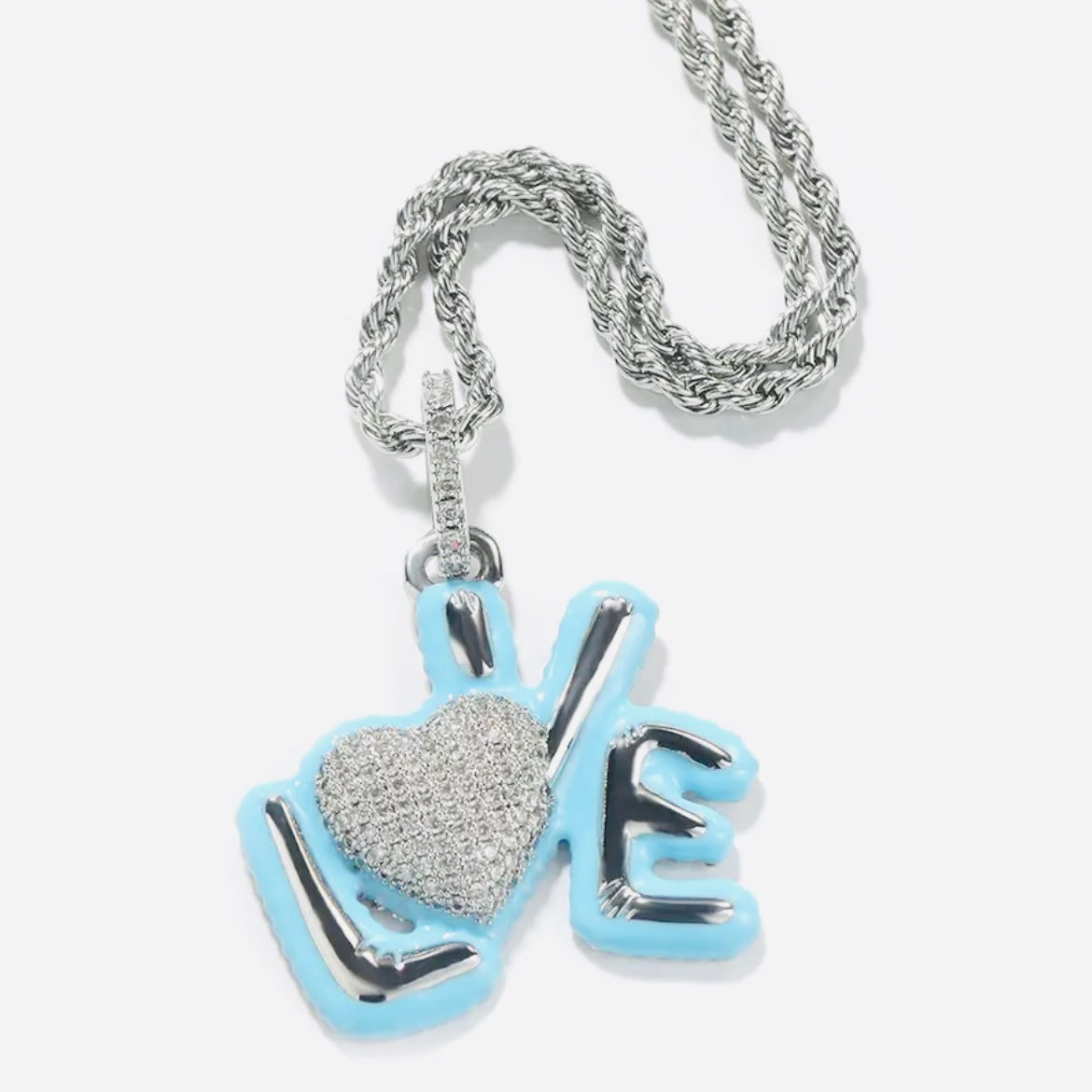 Beautiful Flawless Unisex AAAA Cubic Zirconia “Love” Pendant w/ Matching Necklace | Choice Of Style, Colors, Leng