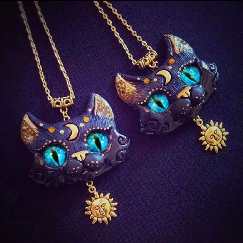 Handcrafted Ancient Blessed Egyptian Health, Wealth, Prosperity Cat Pendant Necklace From Eygpt Temple