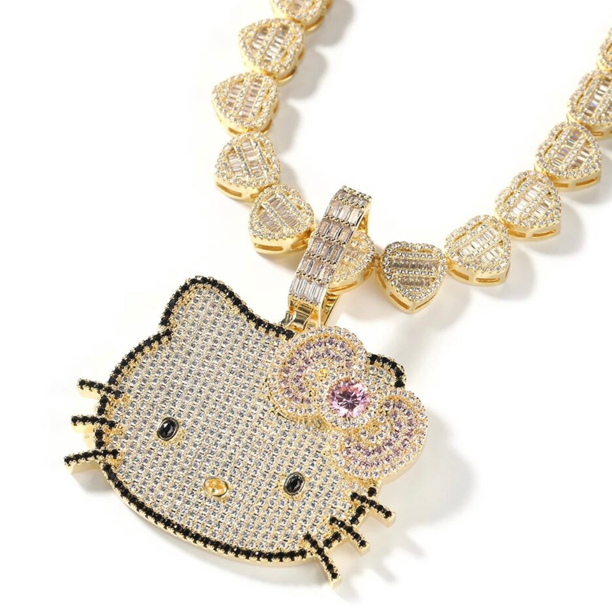 Kawaii “Hello Kitty” Blinged Out Sapphire Rubies Chrystal Cat Pendant w/Chain | Hypoallergenic Unisex Statement Piece