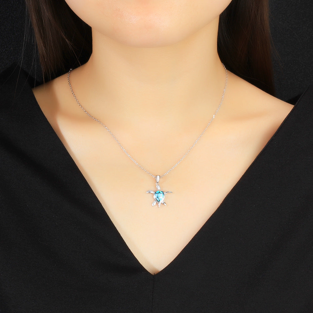 Colgante de plata esterlina de playa Opel con pequeña tortuga linda y exclusiva de moda