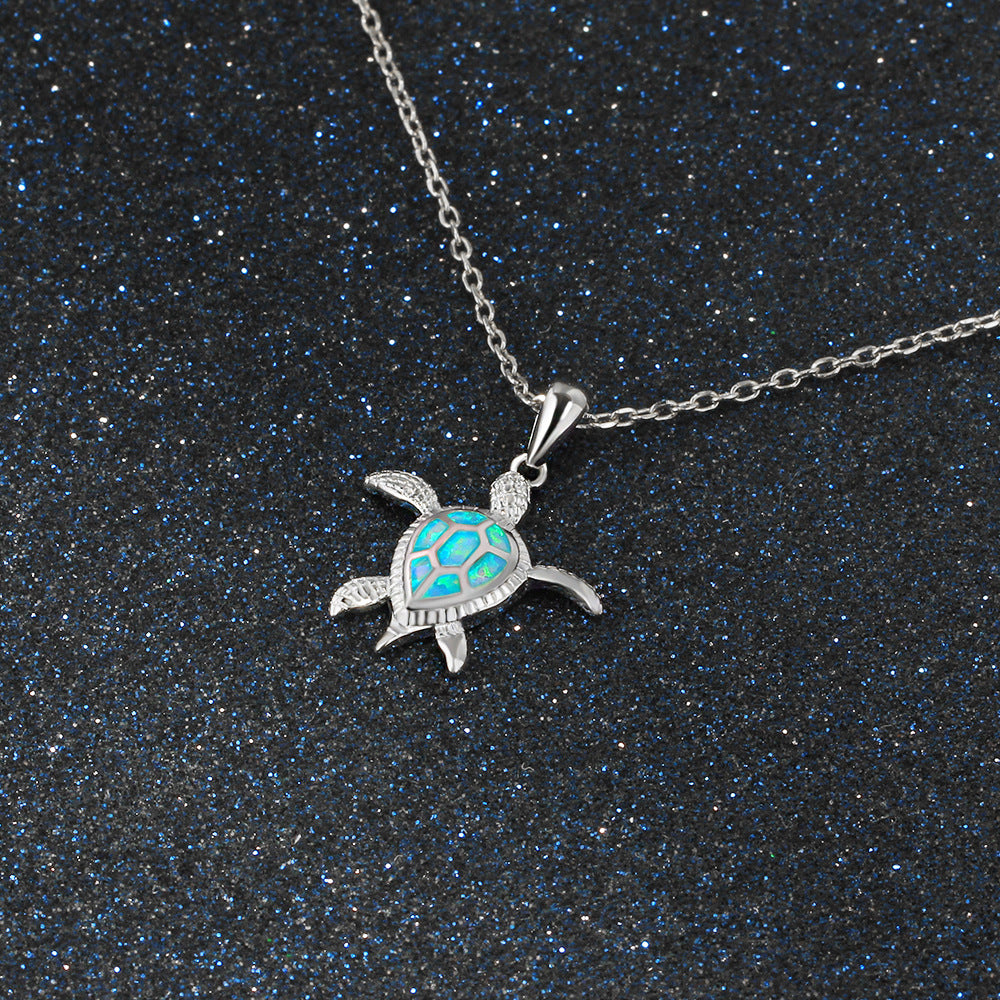 Colgante de plata esterlina de playa Opel con pequeña tortuga linda y exclusiva de moda