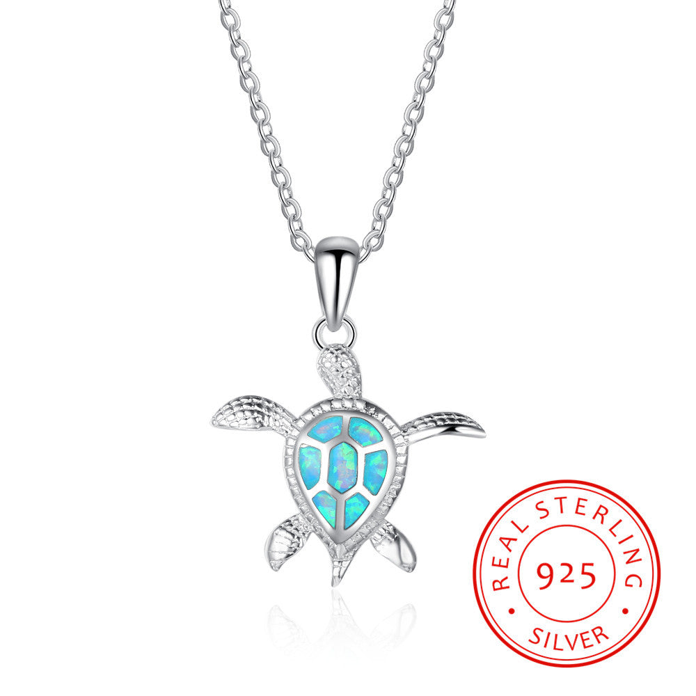 Colgante de plata esterlina de playa Opel con pequeña tortuga linda y exclusiva de moda