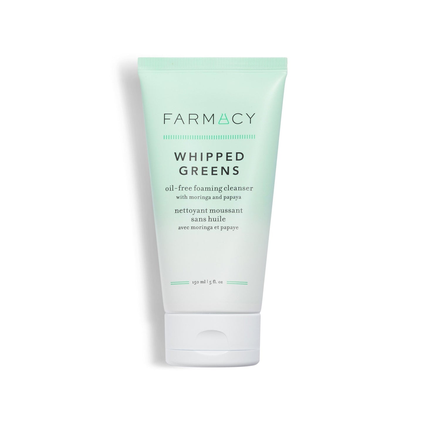 farmacy whipped greens oil-free foaming cleanser with moringa and papaya in 5 ounces to cleanse the face and draw out impurities