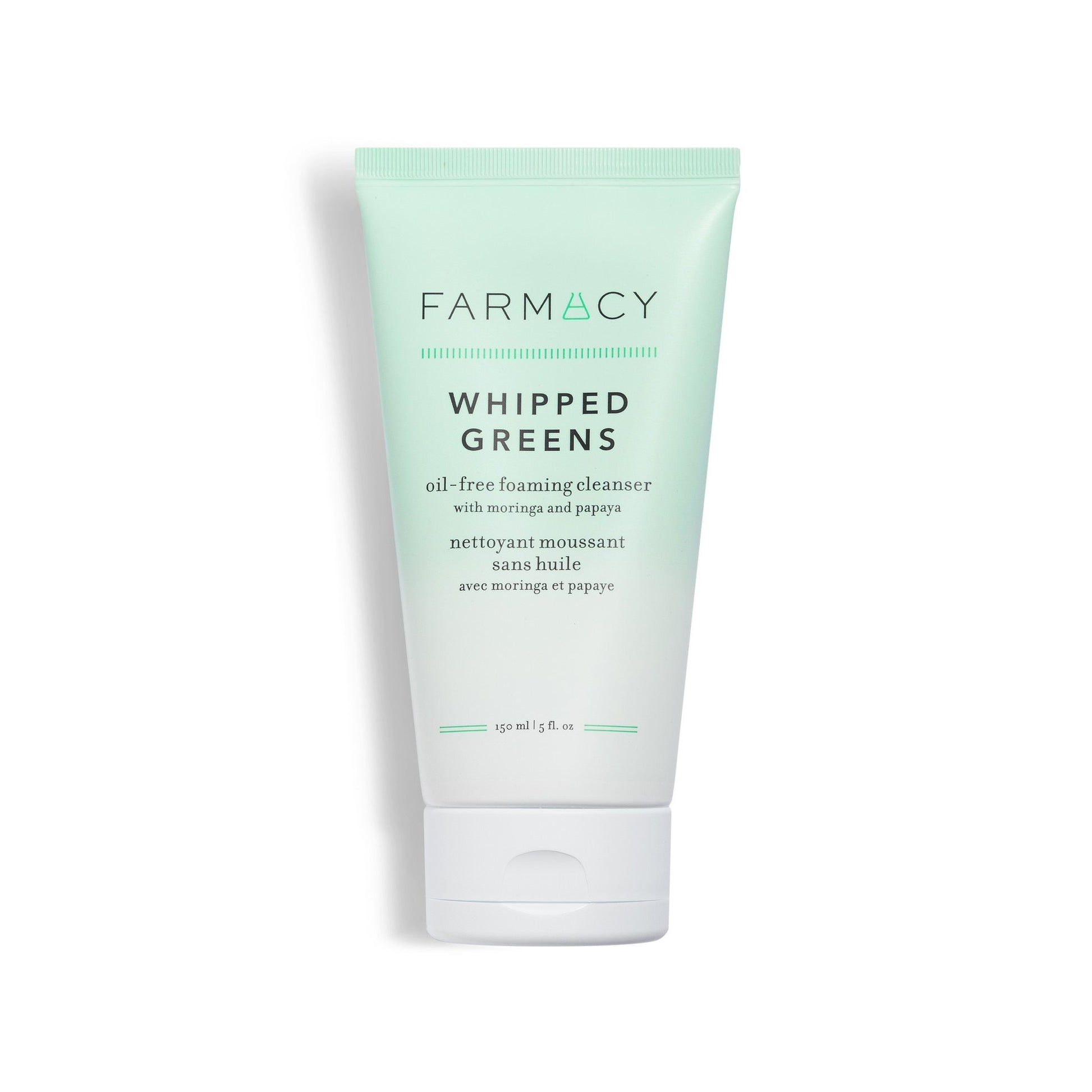 farmacy whipped greens oil-free foaming cleanser with moringa and papaya in 5 ounces to cleanse the face and draw out impurities