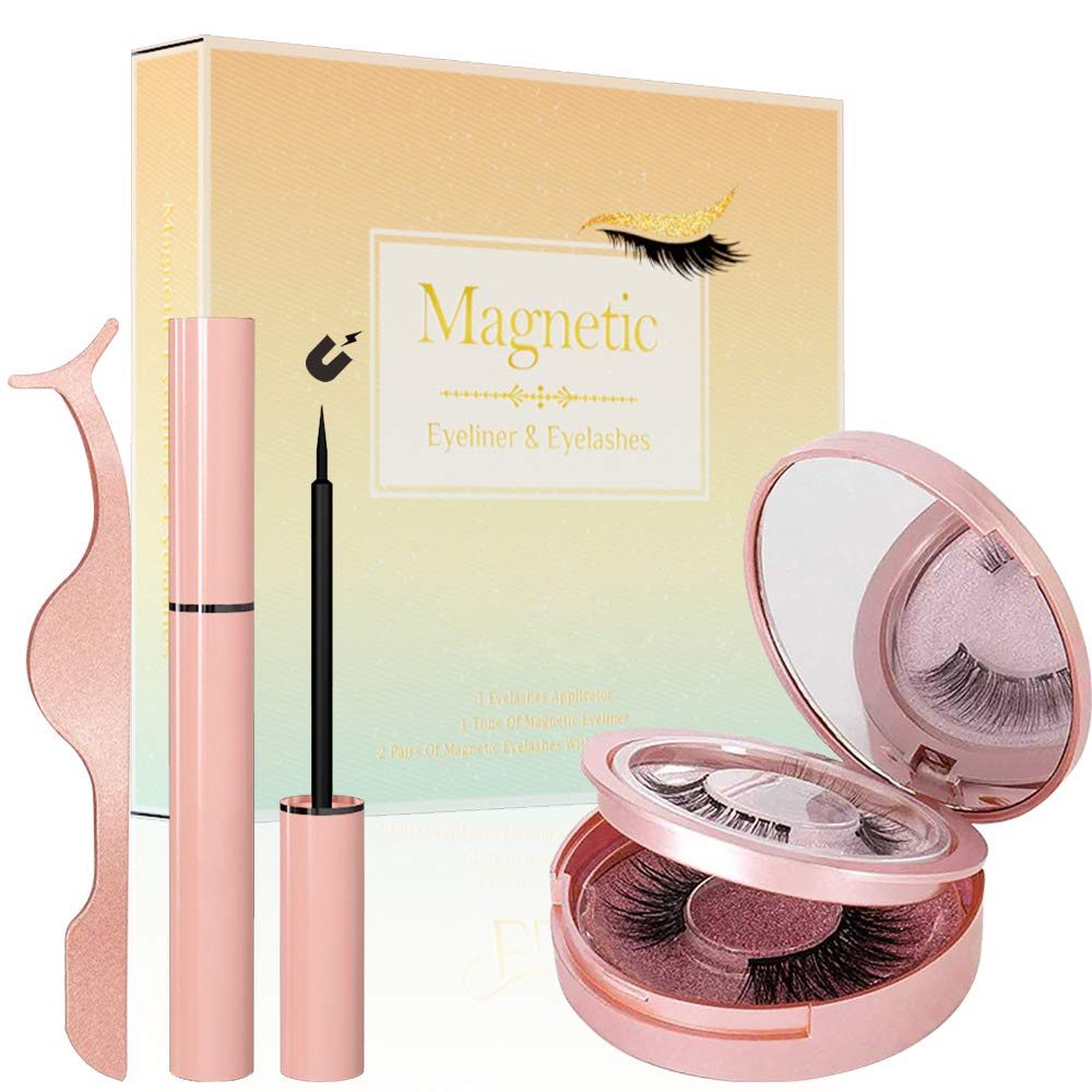 GlamaLash Kit de pestañas y delineador de ojos magnético 3D incluye (2 pares) pestañas de visón sintético