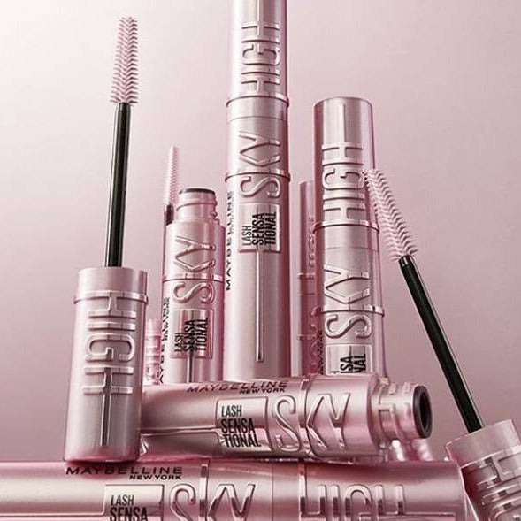 ky high lashes just got easier with Maybelline’s Lash Sensational Sky High Mascara. The long-lasting mascara delivers full volume and intense length with just a swipe to create high lash impact from every angle. With Maybelline’s exclusive Flex Tower brush to bend to the natural shape of the lashes from root to tip to deliver the blackest black color that won’t flake or smudge.