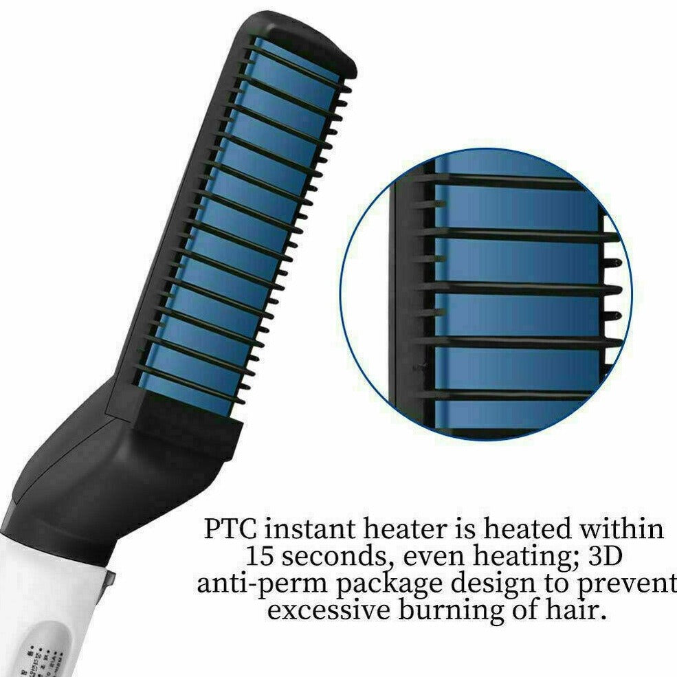 Hybrid Multifunctional Beard Straightener / Hair Comb combines heating barrels and comb teeth for hair smoothing, straightening, curling and creating beautiful volume while meeting all your personal needs no matter how different or difficult your Mane is, you now can create professional styles within minutes without the long appointment times and the heavy price tag to match - This Electric Hybrid Multifunctional Beard & Hair Straightening/curling Magic Wand Has Your Back!