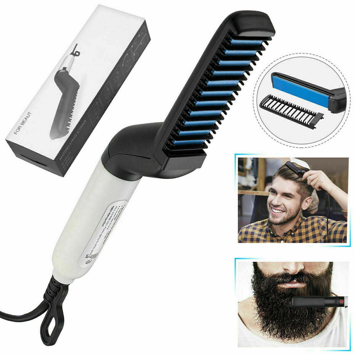 Hybrid Multifunctional Beard Straightener / Hair Comb combines heating barrels and comb teeth for hair smoothing, straightening, curling and creating beautiful volume while meeting all your personal needs no matter how different or difficult your Mane is, you now can create professional styles within minutes without the long appointment times and the heavy price tag to match - This Electric Hybrid Multifunctional Beard & Hair Straightening/curling Magic Wand Has Your Back!