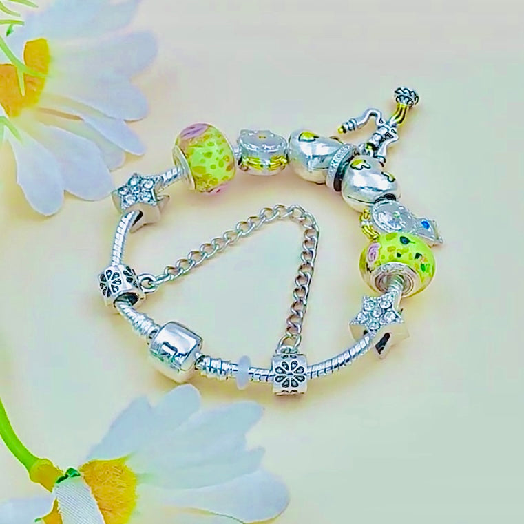 Very Rare Classic Silver Cubic Zirconia The Beauty & The Beast Charm Bracelet, Pandora Inspired Gifts For Her For Christmas Or Birthday