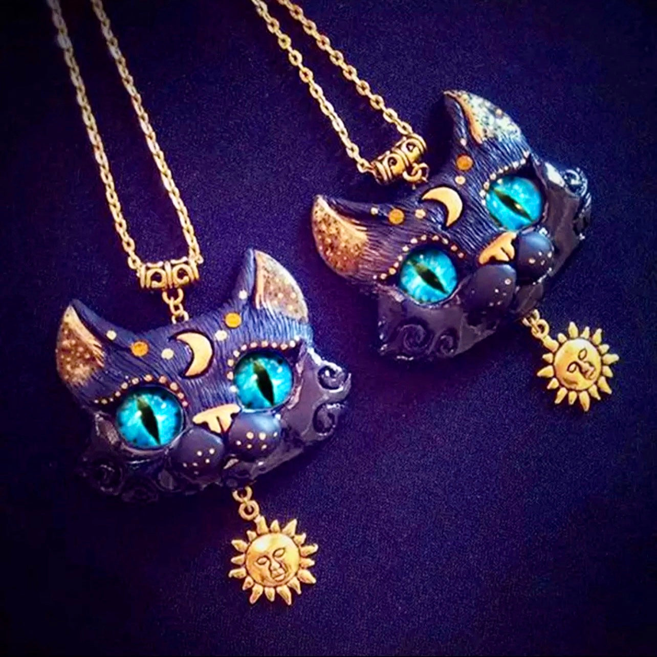 Collar colgante de gato bendito egipcio espiritual para protección, buena fortuna, buena salud y prosperidad, encanto brujo, naturalista, diosa del sol