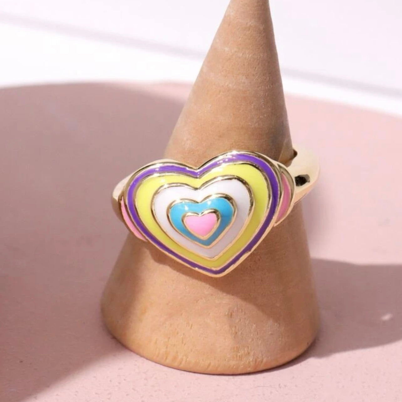 Ladies 14k Gold Silver Multi-Pastel Colored Heart Shaped Sweetheart Ring Size 7