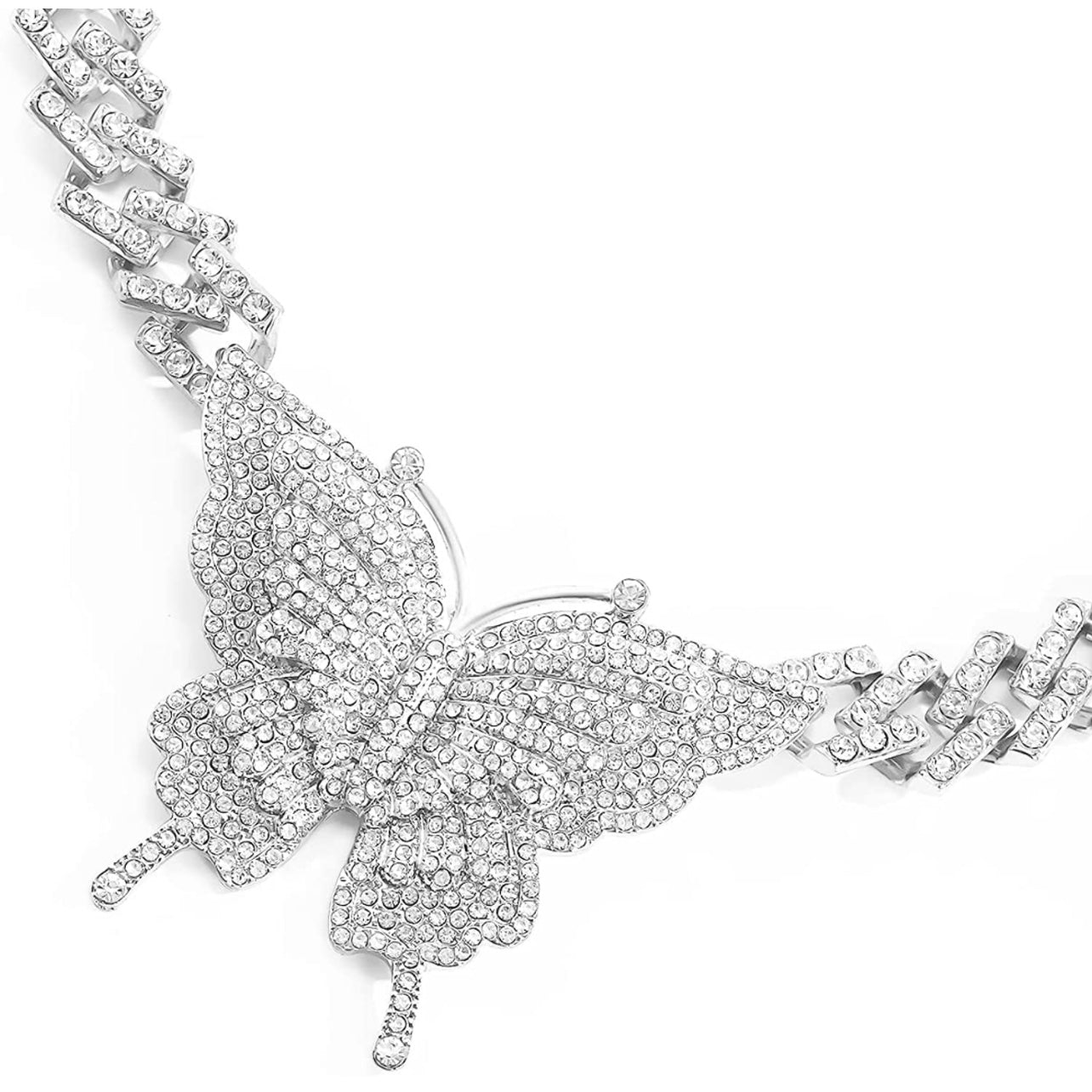 Collar de diamantes de imitación con eslabones cubanos de mariposa de 16 pulgadas