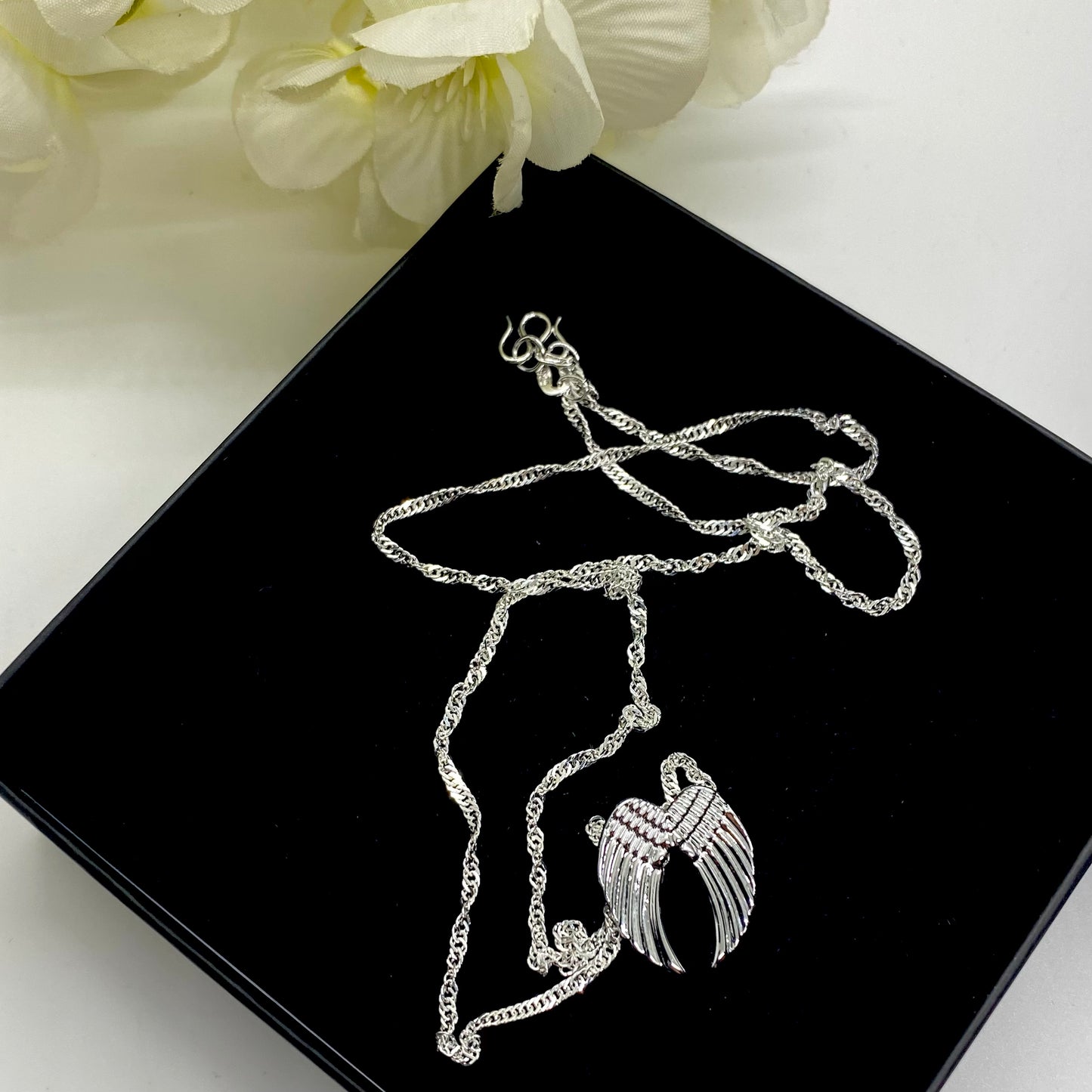 Diamond Cut Sterling Silver Guardian Angel Wings Pendant & 20In. Matching Necklace