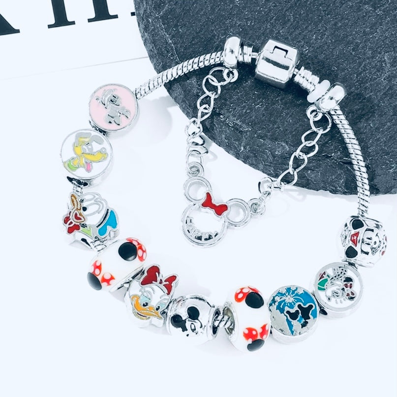 Classic Disney and Friends Chrystal, Sapphire Encrusted Charm Bracelet w/ Chrystal Encased Minnie Mouse Charm Extender Charm Bracelet