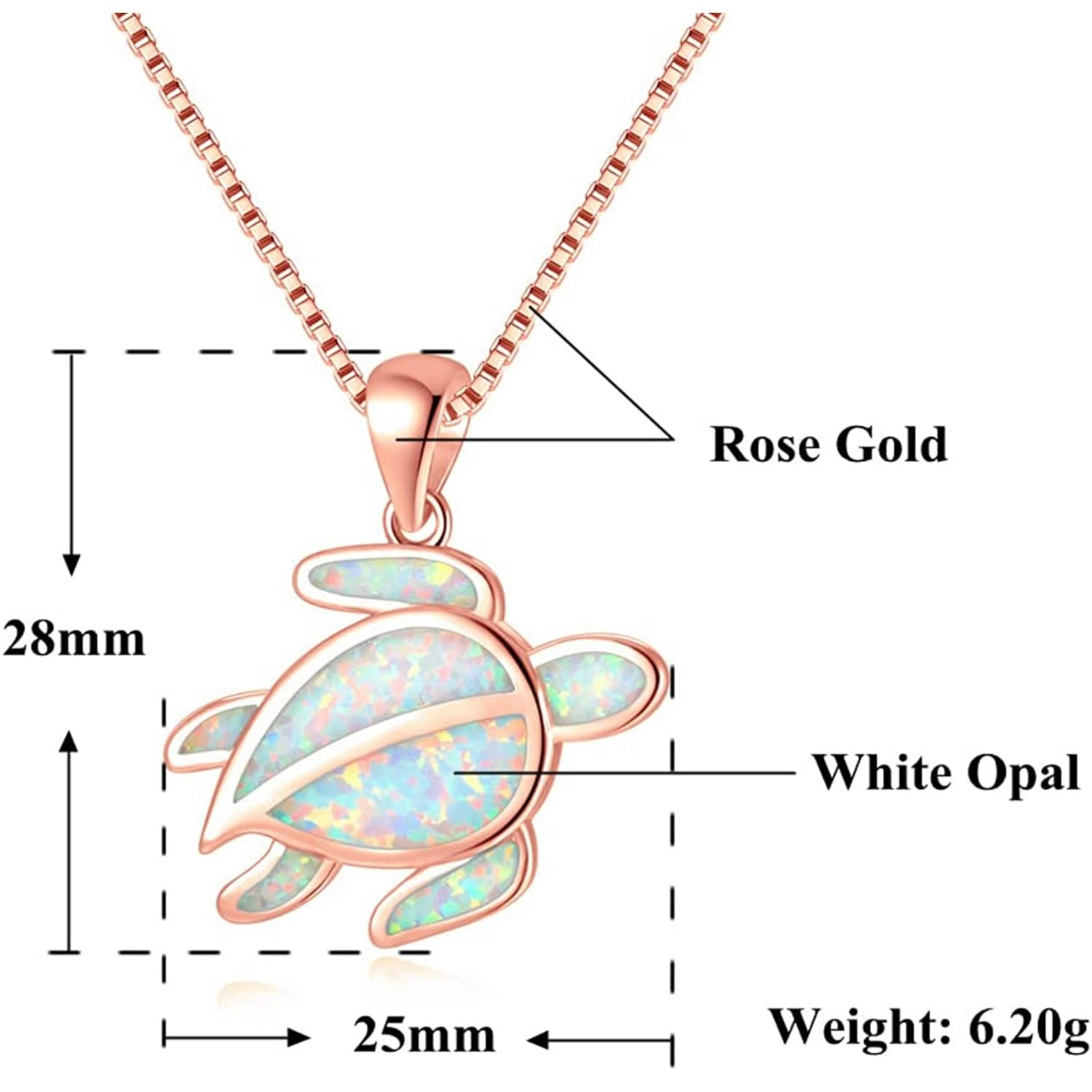 14K Rose Gold Opal Sea Turtle Pendant Necklace Set