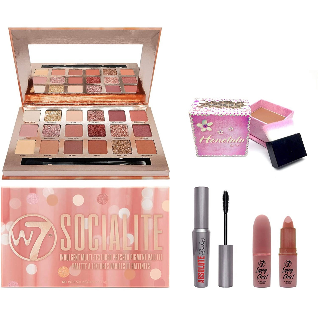 Meet Your Match Set de regalo de maquillaje de diseñador profesional de 4 piezas: kit de maquillaje para sombra de ojos, rímel, bronceador y lápiz labial