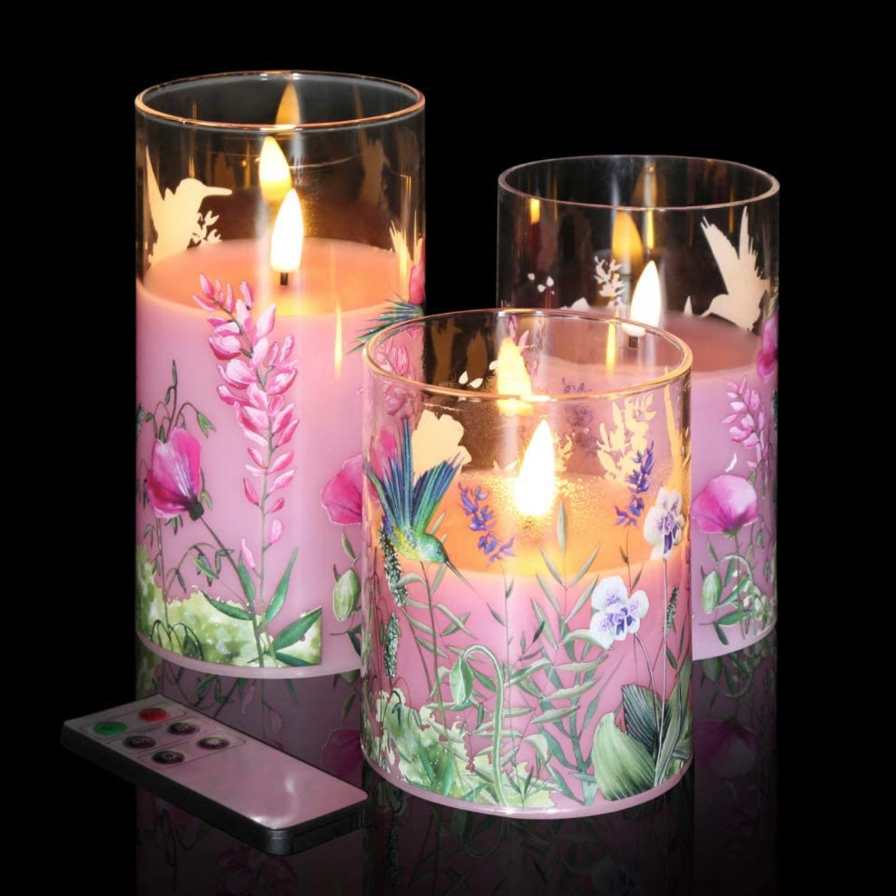Juego de velas de vidrio diseñadas y hechas a mano sin llama de 3 piezas LED 3D totalmente naturales
