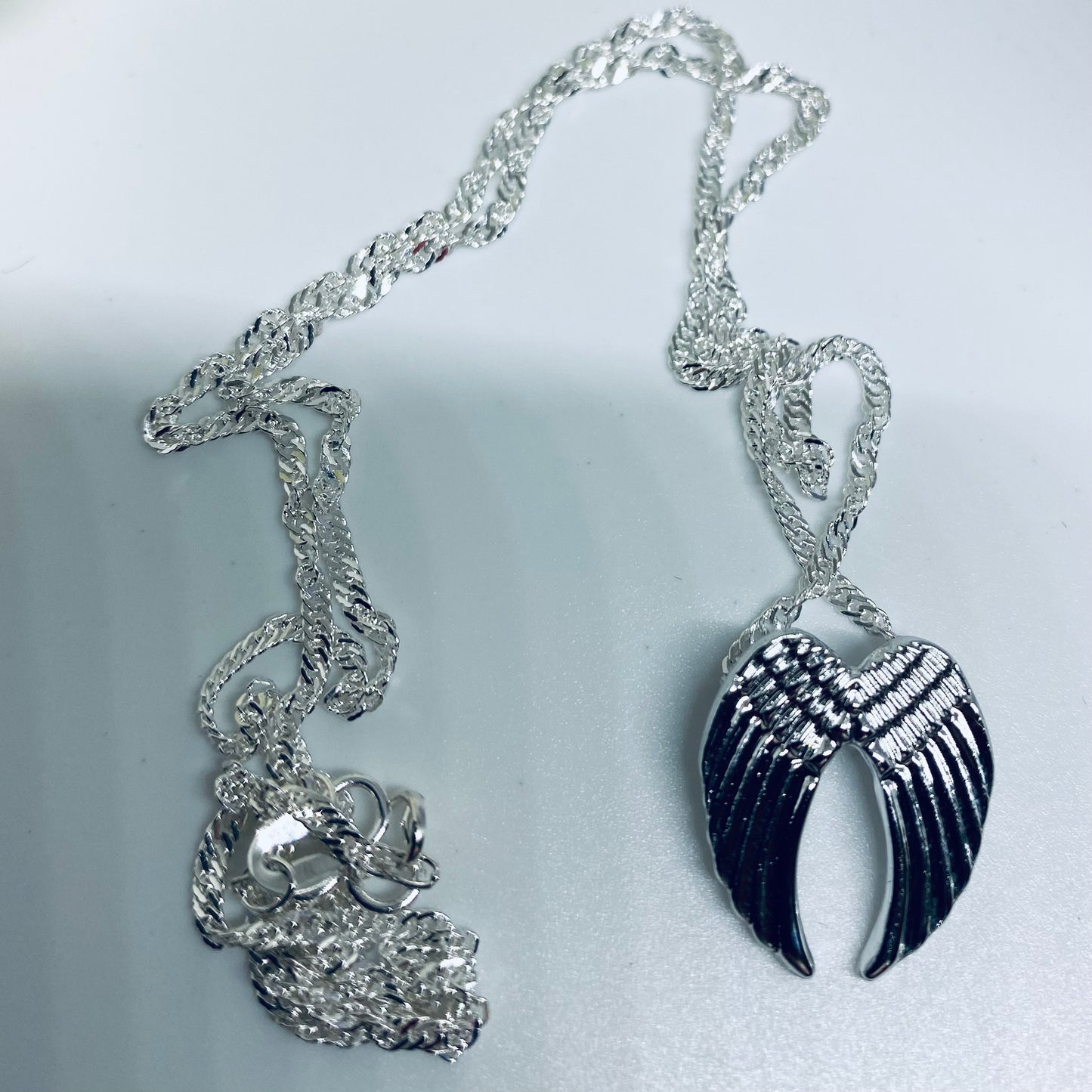 Diamond Cut Sterling Silver Guardian Angel Wings Pendant & 20In. Matching Necklace