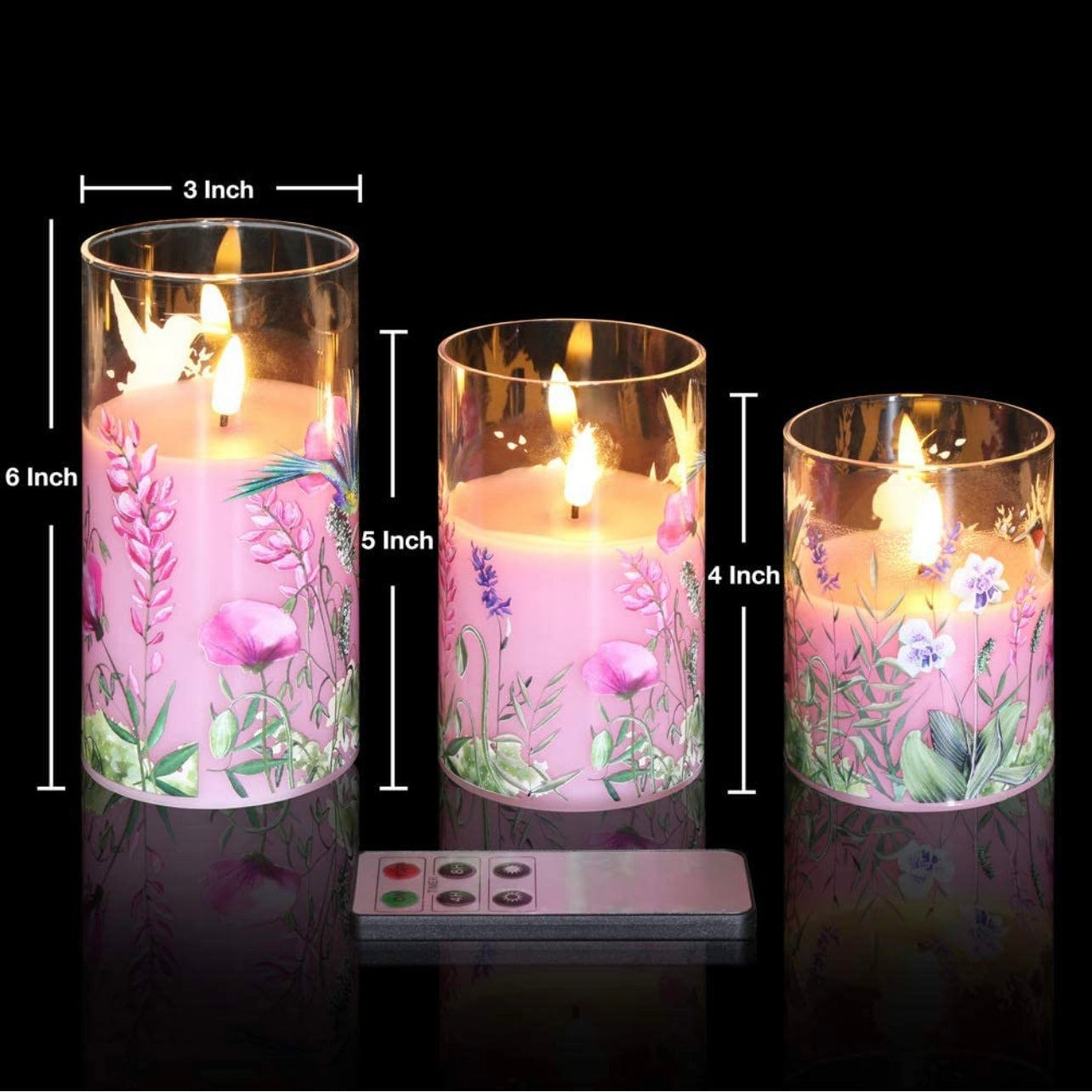 Juego de velas de vidrio diseñadas y hechas a mano sin llama de 3 piezas LED 3D totalmente naturales